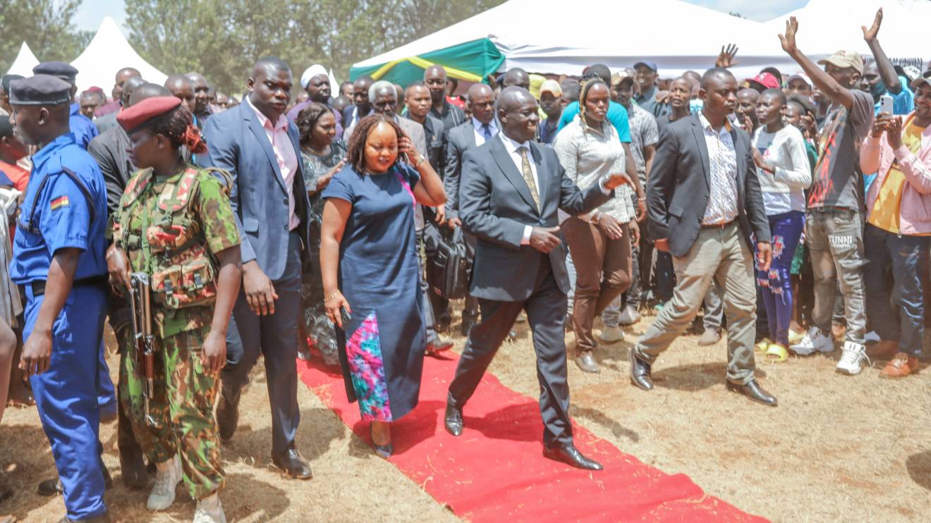 Anne Waiguru and Rigathi Gachagua arriving at the mass burial of the illicit brew victims. PHOTO/COURTESY